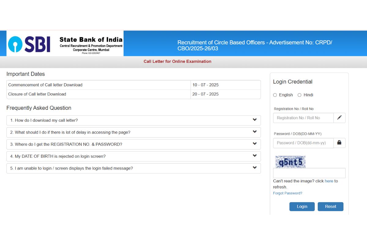 SBI CBO Exam Date 2025 Out